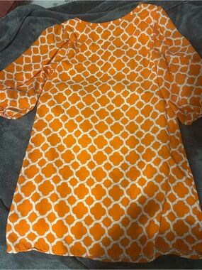 Sweet Claire Bright Orange and White Patterned Dress size L